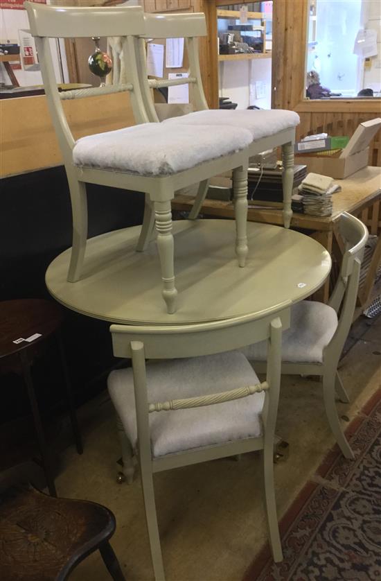 Painted circular dining table & 4 chairs